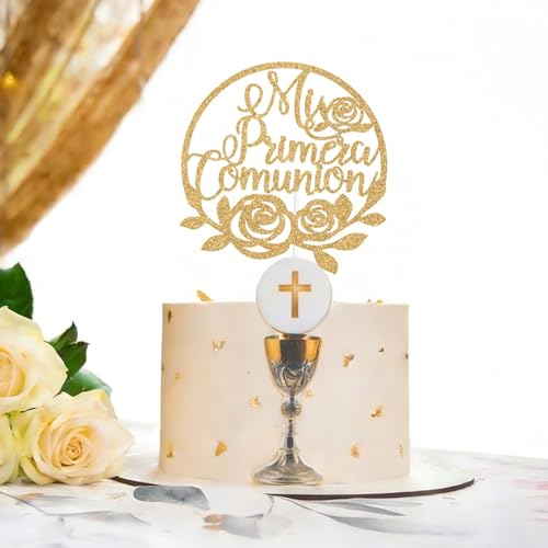 Gold Glitter Mi Primera Comunion Cake Topper for Celebrations