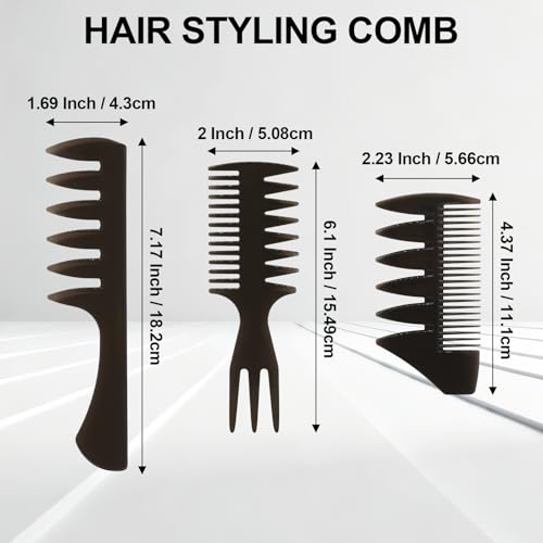 Qjaiune 3-Pack Black Hair Styling Comb Set, Wide Tooth & Texture Combs