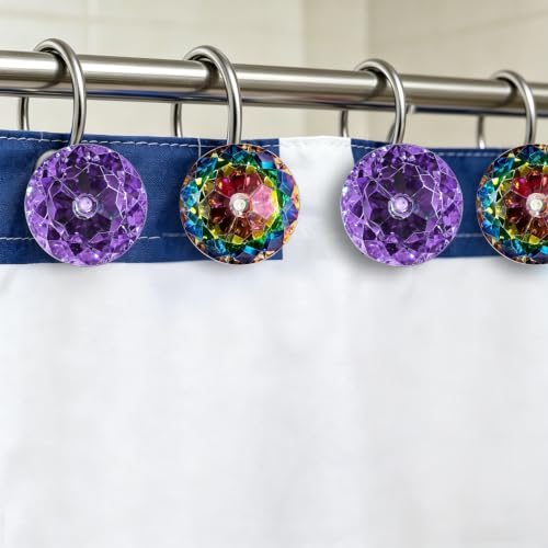 12PCS Purple & Colorful Rainbow Shower Curtain Hooks, Rustproof Bathroom Decor