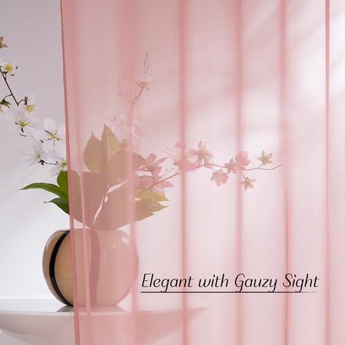 NICETOWN Baby Pink Sheer Curtains, 54x84 Inch Grommet Window Panels (2-Pack)