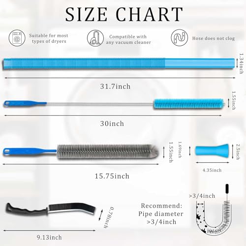 Dryer Vent Cleaner Kit - Universal Vacuum Attachment & Lint Remover Brush