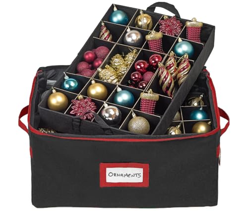 HOLDN’ STORAGE Christmas Ornament Storage Box with Dividers - Fits 96 Ornaments, Black, 4 Removable Trays