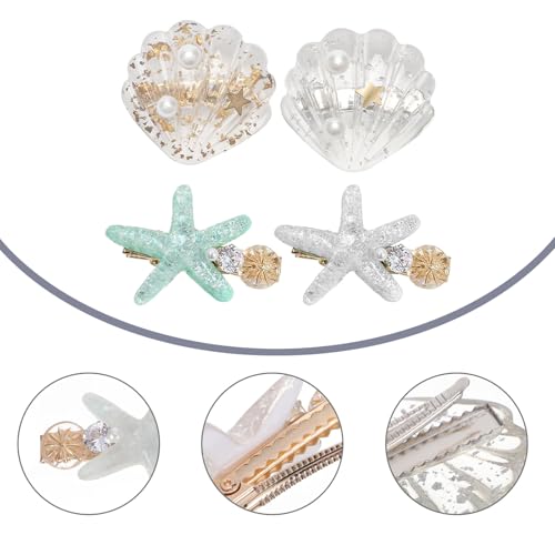 Starfish Hair Clips Set Acrylic Resin Mermaid Hair Accessories for Women