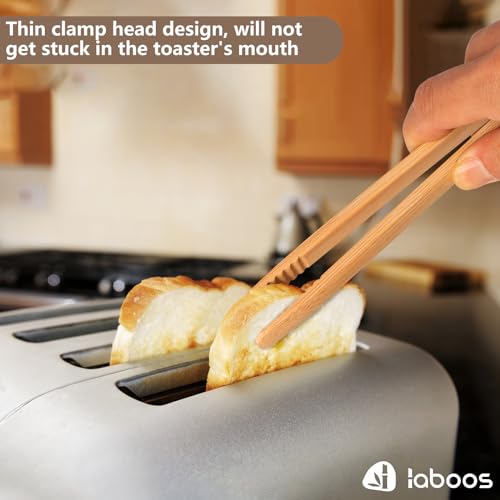 Magnetic Bamboo Toast Tongs - 8" Cooking Utensils Set of 2