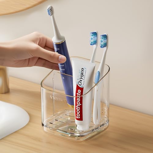 VNYIFAN Clear 3 Slots Toothbrush Holder with Detachable Dividers, Dry-Wet Separation