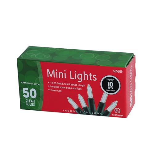 50-Count Clear Christmas String Lights with Connectable Green Wire