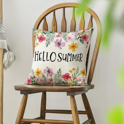 Hello Summer Plumeria Throw Pillow Cover - 18x18 Inch Floral Cushion