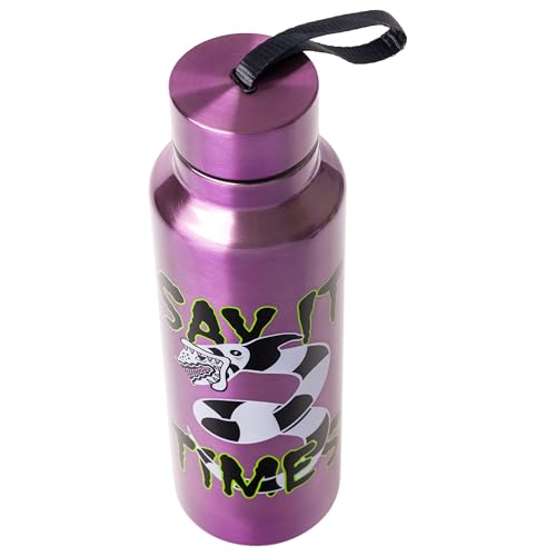 Silver Buffalo Beetlejuice “Say it Three Times” Featuring Sandworm Stainless Steel Water Bottle with Strap, 27 Ounces