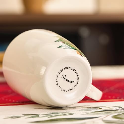 Christmas Tree Mugs Set of 6 - 14oz Bone China Coffee Cups, Microwave & Dishwasher Safe, Gift for Family (6pcs) Variation of Mug