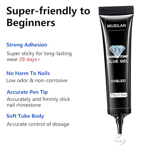 MUSILAN Rhinestone Nail Glue Gel - Super Strong 3D Gem & Charm Adhesive