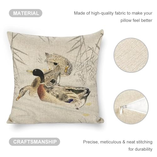 Three Ducks Linen Throw Pillow Cover 18x18 Inch for Sofa & Bedroom