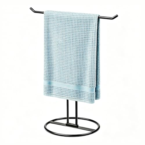 GTK Freestanding Black Towel Holder Stand - Stainless Steel Rack for Bathroom & Kitchen