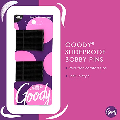 Goody Slideproof Black Bobby Pins 2 Inch - 48 Count Pain-Free Hair Pins