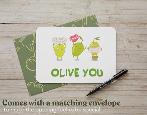 Olive You Punny Greeting Card with Envelope - Funny Romantic Card