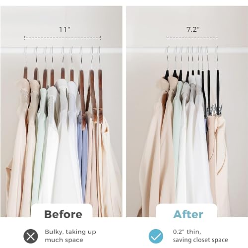 VECELO 20 Pack Velvet Clothes Hangers with Adjustable Clips,Heavy-Duty Non Slip & Space-Saving with 1 Magic Hangers & 2 Tie Rack for Suit Coat Pants Skirt Dresses