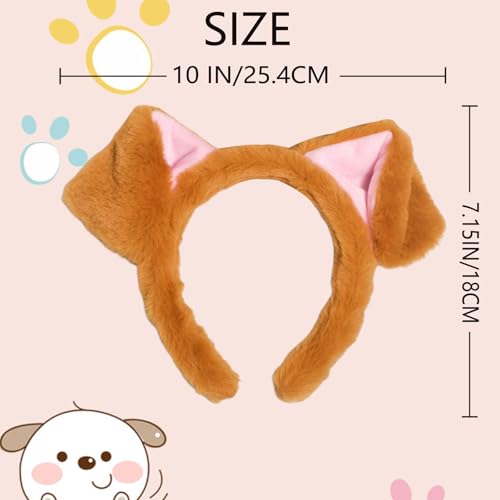 Xepeelo Brown Dog Ear Headband Soft Faux Fur Puppy Hair Hoop for Halloween Cosplay Party