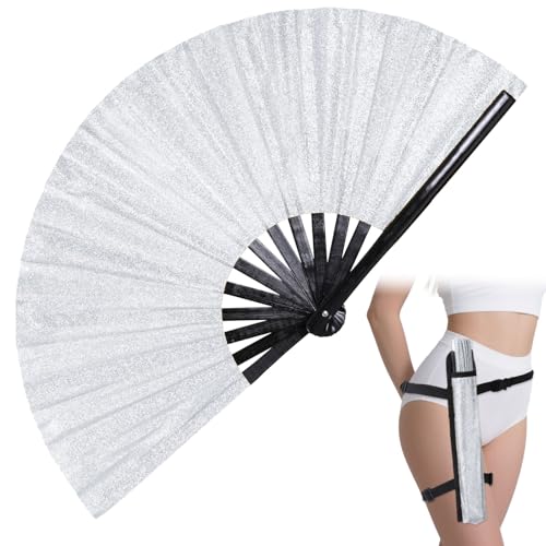 Large Glitter Folding Hand Fan - Premium Bamboo Rave Accessory