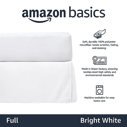 Amazon Basics Full White Pleated Bed Skirt - Wrinkle & Fade Resistant Polyester, 16-Inch Drop