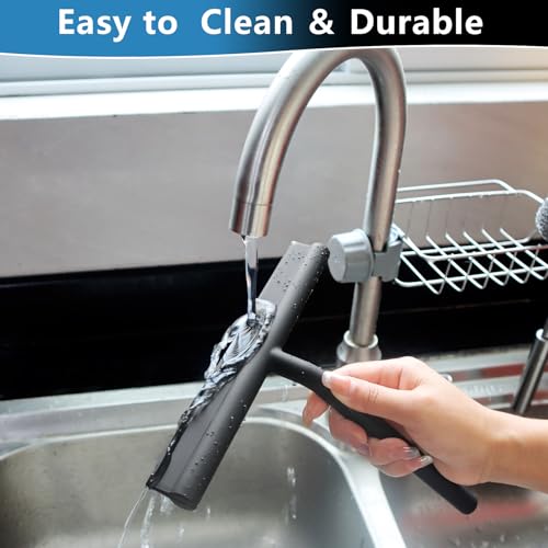 Silicone Shower Squeegee without Loop - Ergonomic Cleaning Tool for Glass, Mirrors & Tiles - Black