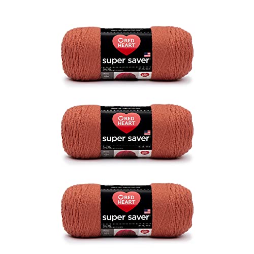 Red Heart Super Saver Yarn, Coral, 3-Pack - Premium Acrylic for Knitting & Crocheting