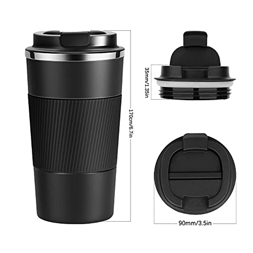 YINJOYI 17oz Insulated Travel Coffee Mug - Black, Leak Proof Tumbler