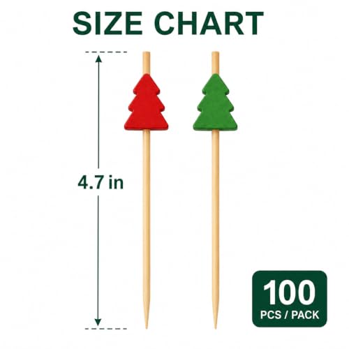 Christmas Tree-Shaped Bamboo Cocktail Picks for Appetizers & Drinks - 100 Pcs