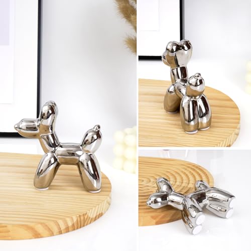 Silvery Balloon Dog Ceramic Statue - Handmade Small Figurine