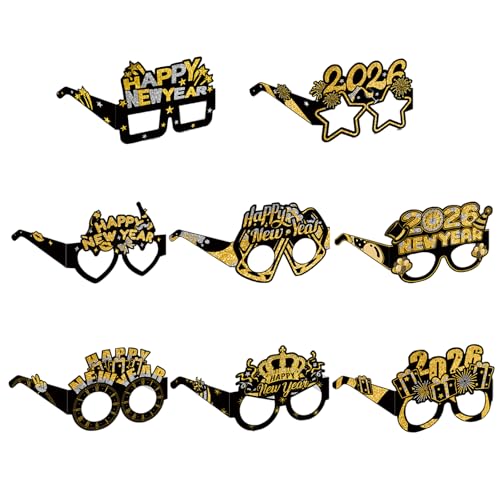 2026 Happy New Year Eyeglasses - 8 Pack Party Glasses