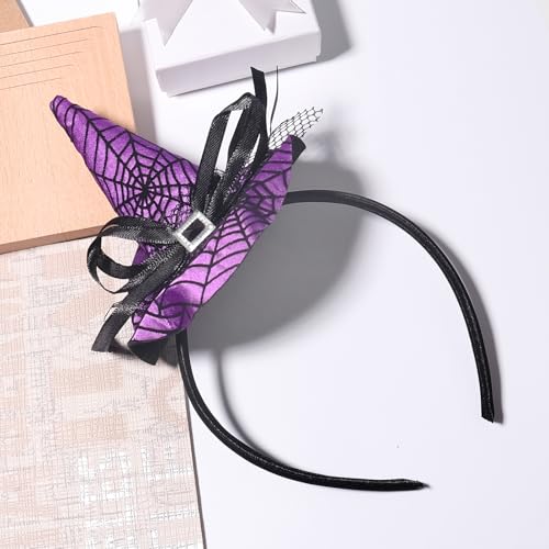 Doneace Halloween Witch Hat Headband Spiderweb Hair Hoop Costume Prop