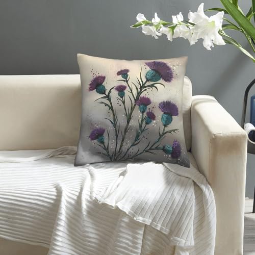 Scottish Purple Thistle Velvet Throw Pillow Cover 18x18
