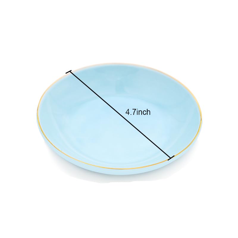 HANKOR 4.75" Ceramic Jewelry Tray - Light Blue Trinket Dish for Rings