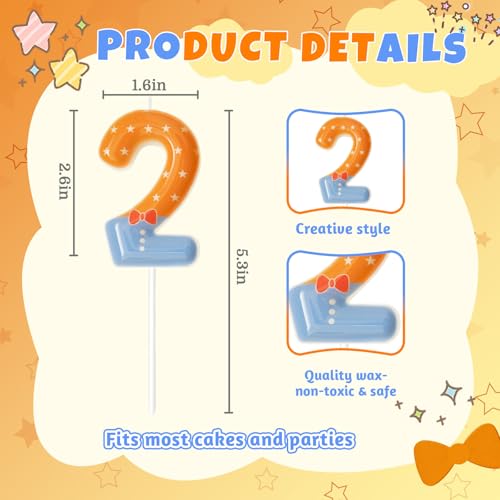 Beutka Number 2 Birthday Candle Blue Cake Topper for Party Decorations