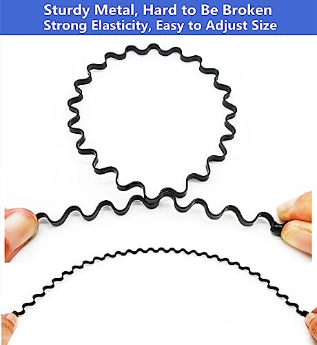 Metal Hair Band Non-Slip Wavy Headband for Men and Women Black