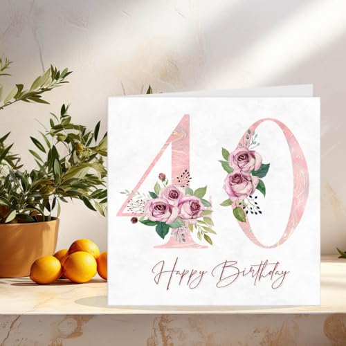 Floral 40th Birthday Card for Women - Premium Quality & Eco-Friendly