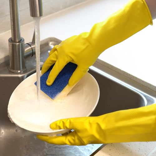 Reusable Rubber Cleaning Gloves - 4 Color Set for Dishwashing & Household Chores