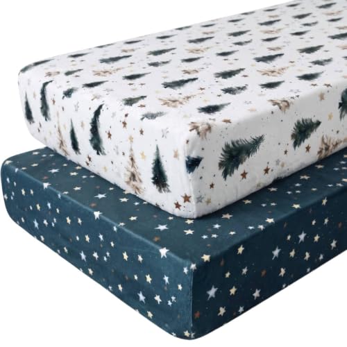 Woodland Themed Flannel Fleece Crib Sheets Set - 2 Pack, Toddler & Baby Bed Bedding