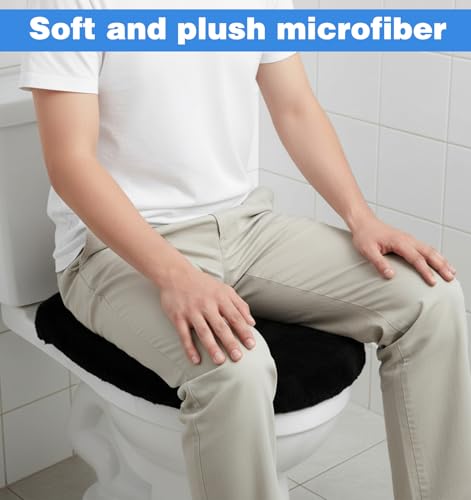 Black Velvet Toilet Seat Cover - Soft, Machine Washable, 15.75x10.63in