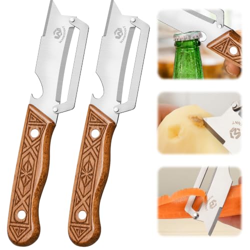 4-in-1 Vegetable Peeler with Bottle Opener & Wooden Handle - 2 Pack