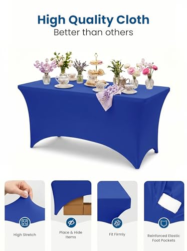 Utopia Kitchen 6FT Spandex Table Cloth 2 Pack - Royal Blue, Wrinkle Resistant