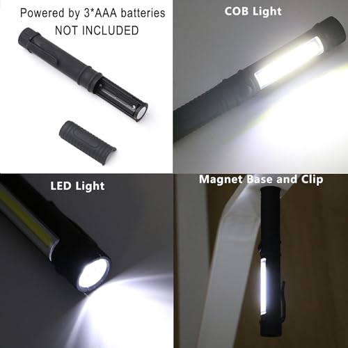 3Pcs LED Magnetic Worklight,Bulk Portable COB Inspection Lamp Trouble Light for Mechanic,BBQ,Car,Camping,Emergency (Black,Batteries NOT Included)