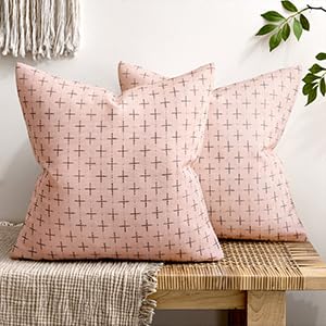 MIULEE Pack of 2 Pink 18x18 Decorative Burlap Pillow Covers