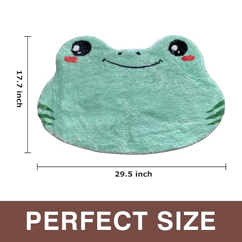Green Frog Bath Mat, 18" x 30" Non-Slip Soft Plush Kawaii Bathroom Rug