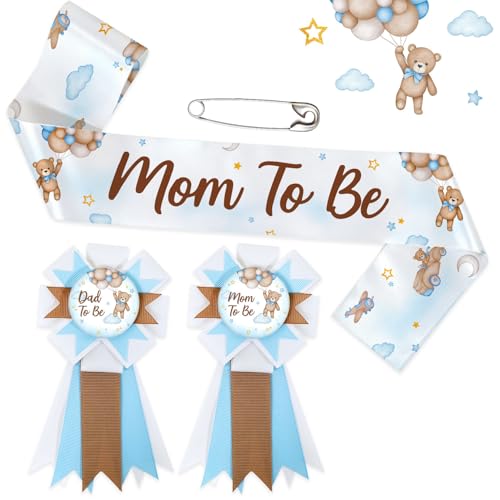 Lopeastar Baby Shower Sash Set for Mom & Dad - Bear Theme, Adjustable, Keepsake Gift