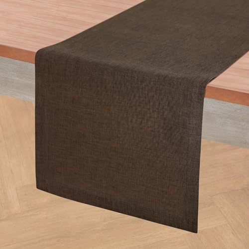 Solino Home 14 x 90 Inch Chambray Brown Linen Table Runner - Pure European Flax