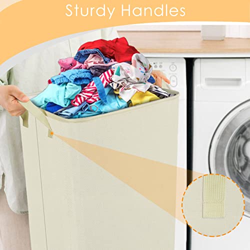 SNIGJAT 80L Beige Collapsible Laundry Basket with Handles