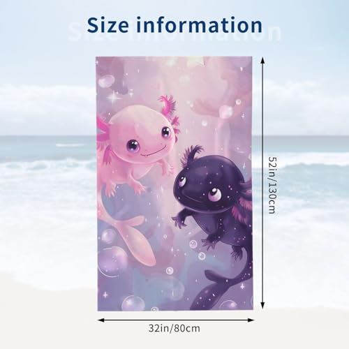 Axolotl Beach Towel - Quick Dry, 100% Cotton, 52" x 32"