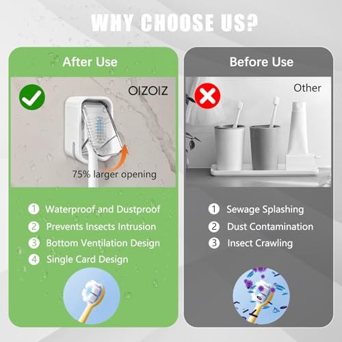 OIZOIZ Grey Mini Toothbrush Holder, 2-Pack Wall Mounted Organizer