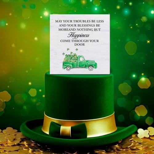 St. Patrick's Day Decorative Box Sign - 5x5 Wood Shamrock Decor