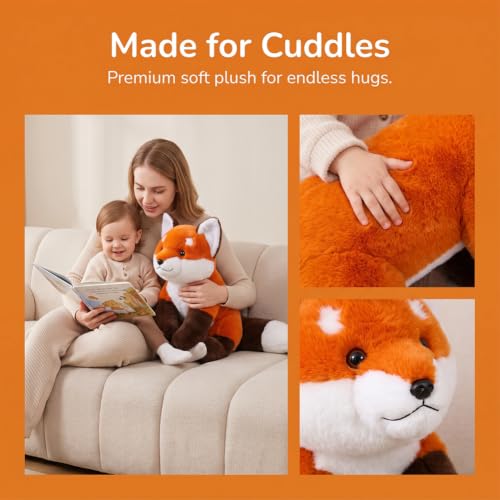 Red Fox Plush Pillow - 17.7in Soft Stuffed Animal Huggable Toy
