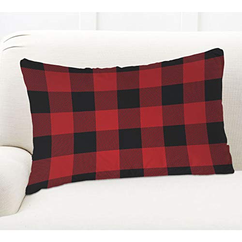 EKOBLA Buffalo Plaid Throw Pillow Cover 20x30 Inch, Red & Black Lumbar Case